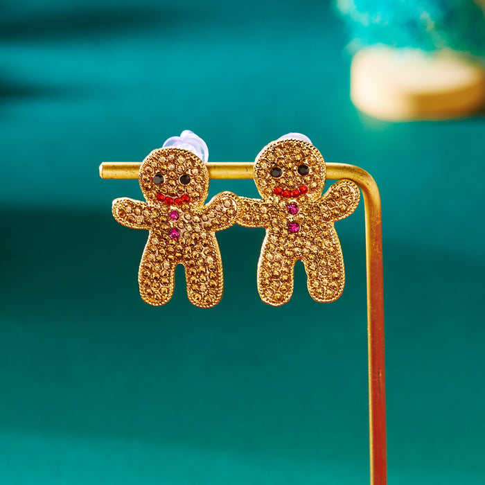 Wholesale Cartoon Christmas Eve Christmas earrings gingerbread man funny alloy inlaid rhinestone earrings