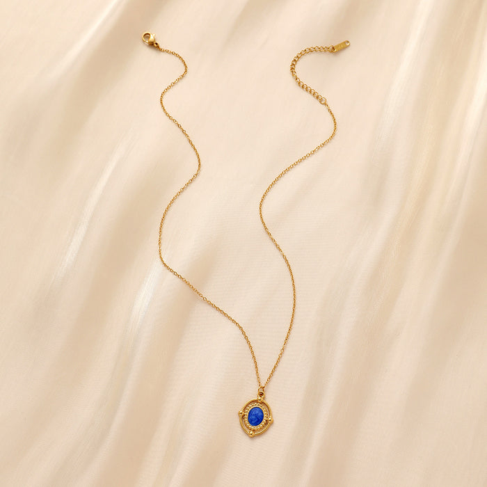 Wholesale Classic creative design stainless steel retro oval hollow oil dripping short necklace