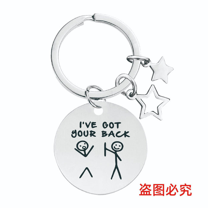 Wholesale Five-pointed Star Stainless Steel Keychain JDC-KC-GangGu050