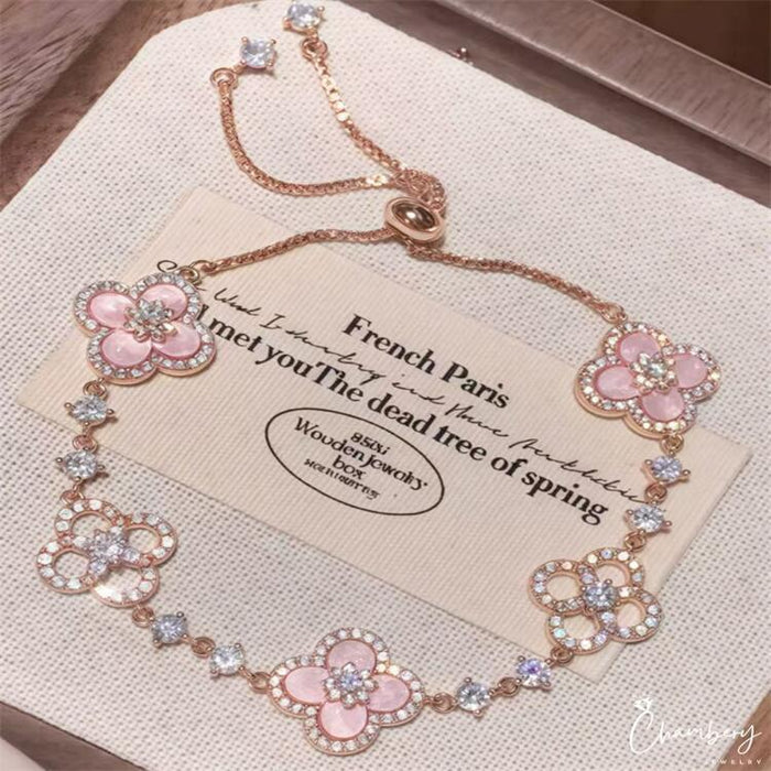 Wholesale Micro-set cubic zirconia four-leaf clover adjustable bracelet