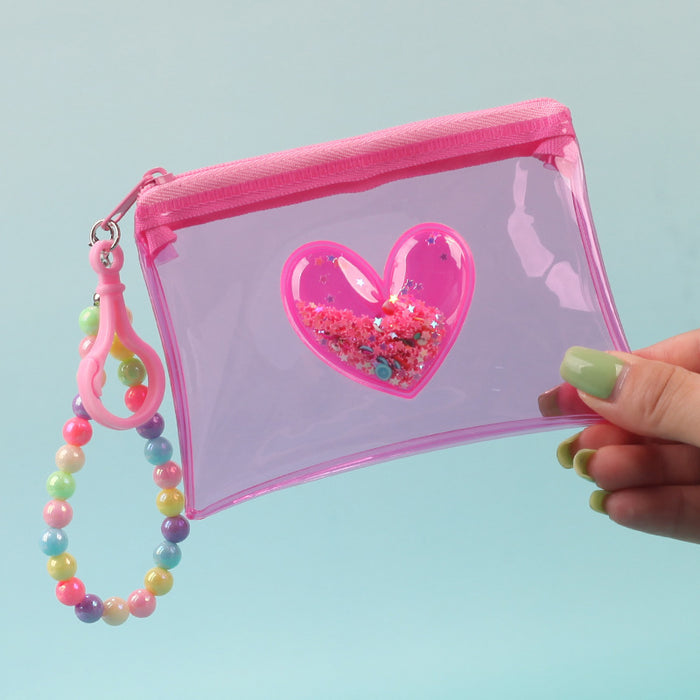 Wholesale Love Heart Quicksand Clear PVC Coin Purse Card Holder Fashion Accessory For Boutique Resale