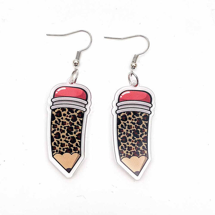 Wholesale Teacher' s Day Earrings Leopard Pencil Ruler Acrylic Earrings School Season Student Earrings Jewelry