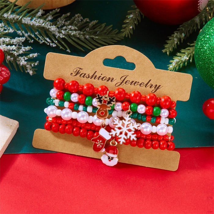 Wholesale Christmas Bracelet Rice Bead Polymer Clay Multi-layer Bracelet Cartoon  Bell Christmas Party