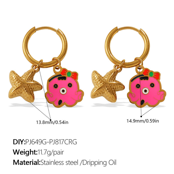 Wholesale Ocean Wind Oil Drop Octopus Turtle Pendant Earrings Stainless Steel Plated Cute Earrings