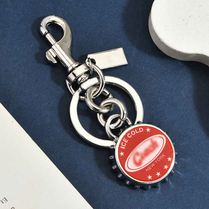 Wholesale Beer Bottle Cap Keychain Red Alloy Retro New York Bag Charm
