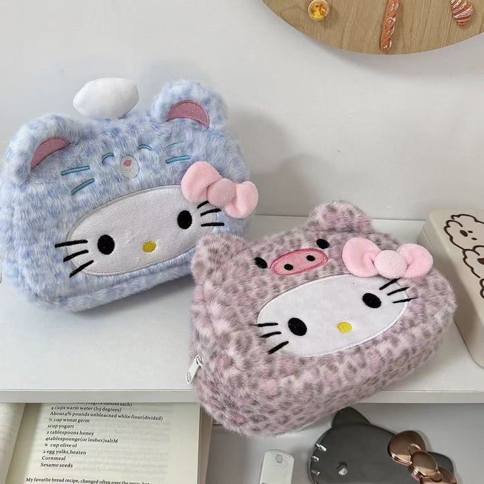 Wholesale Leopard Print Cat Plush Pencil Bags