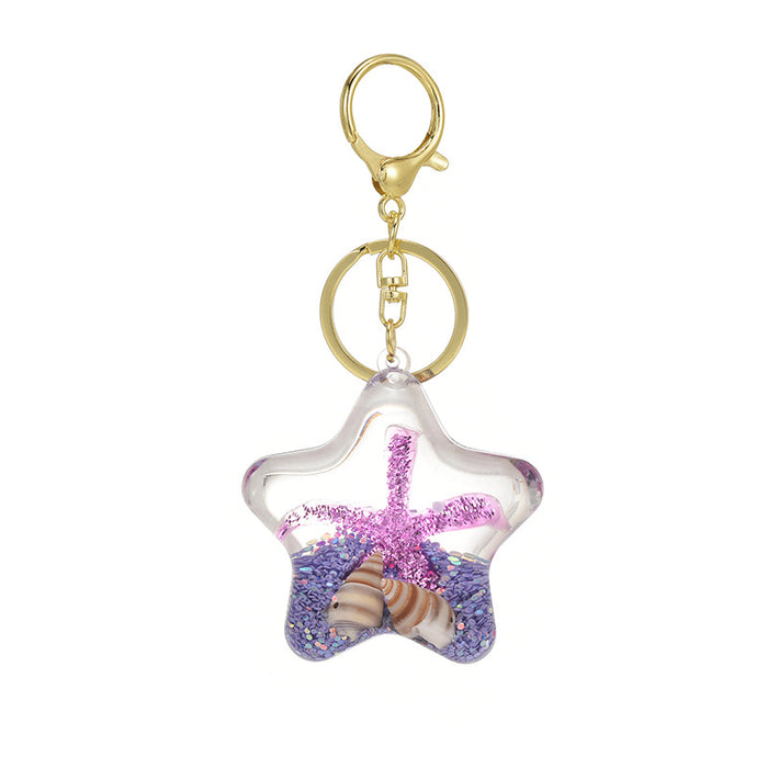 Wholesale Acrylic Oil-Filled,  Flowing Glitter Starfish Keychain