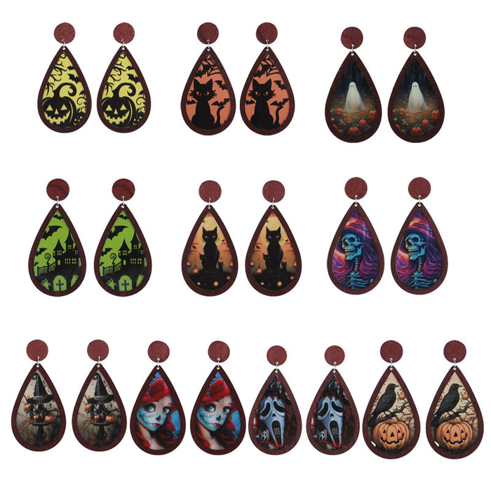 Wholesale  Horror Party Wooden Inlaid Acrylic Double-sided Funny Holiday Earrings Accessories