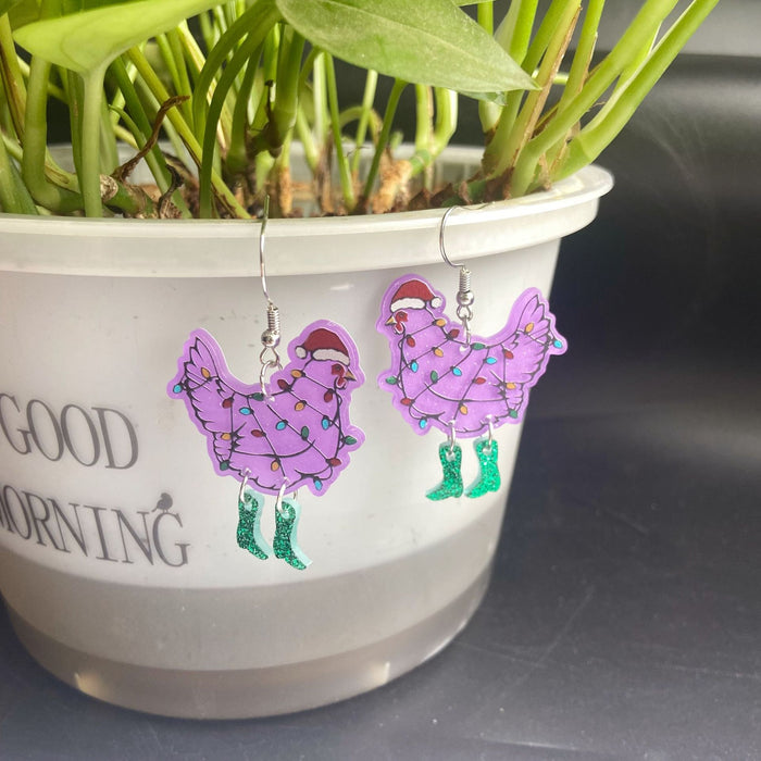 Wholesale Christmas colorful rooster earrings funny animal earrings