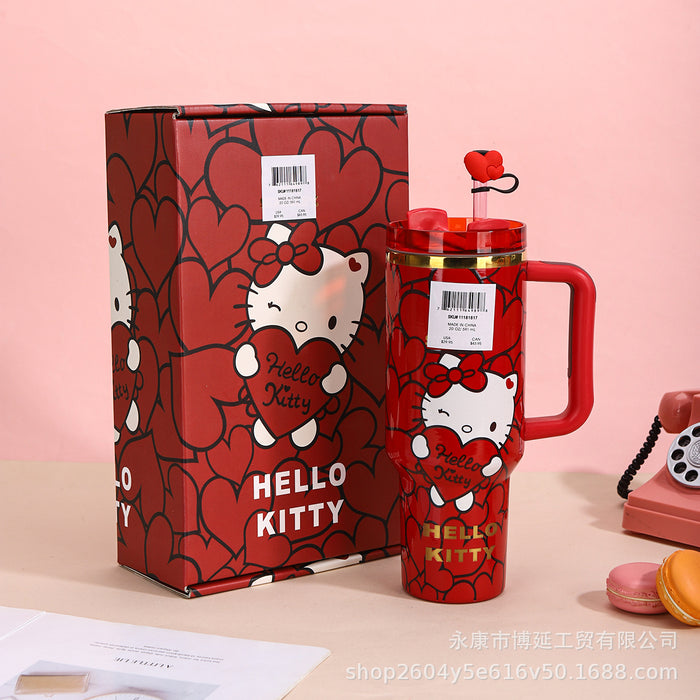 Wholesale 2pcs 40oz Cute Cartoon Straw with Handle,  Portable Stainless Steel Ice Bullies Cup