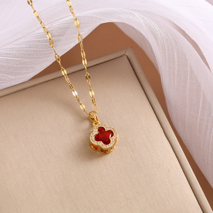 Wholesale Multi colored zircon clover necklace, personalized, fashionable, niche, collarbone chain design sense