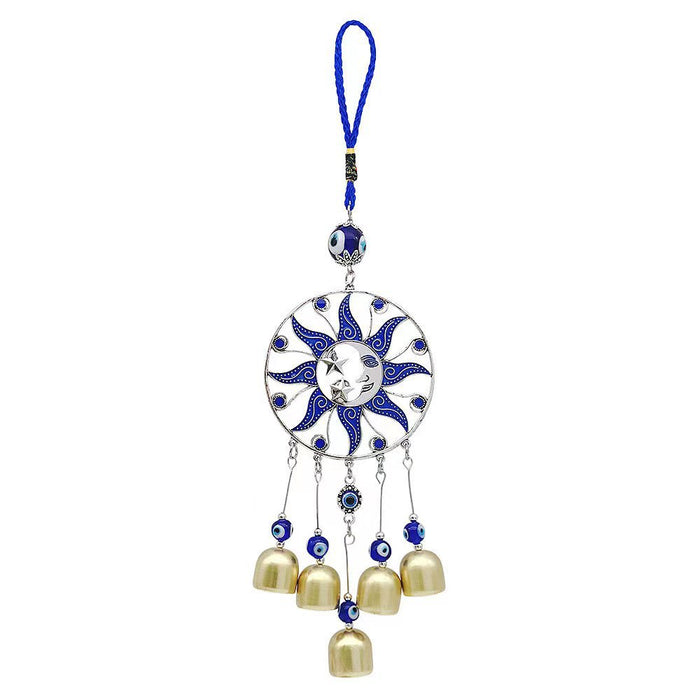 Wholesale Round dropper rubber sun, moon, blue wind chime pendant, car pendant, copper bell pendant