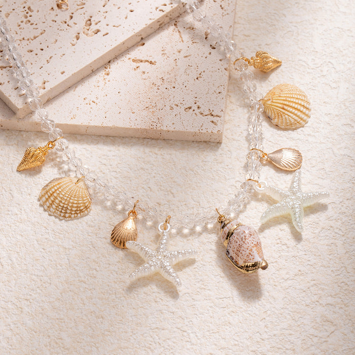 Wholesale Conch shell necklace, fashionable transparent bead beach vacation style, starfish necklace