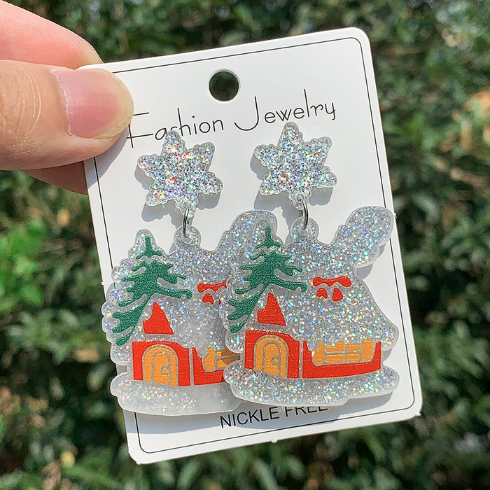 Wholesale Christmas Series Earrings Fashionable Shiny Acrylic Christmas Tree Wine Glass Earrings