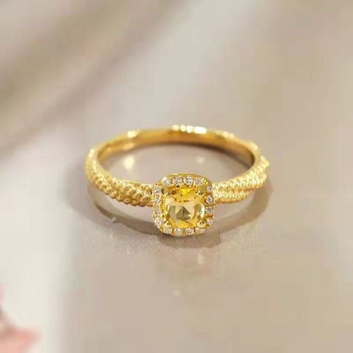 Wholesale Small sugar yellow crystal diamond ring, female niche design, ring accessory