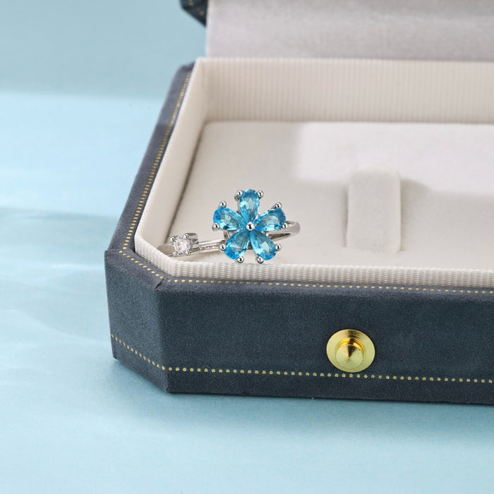 Wholesale Rotating Flower Adjustable rings for Women Aquamarine Ring