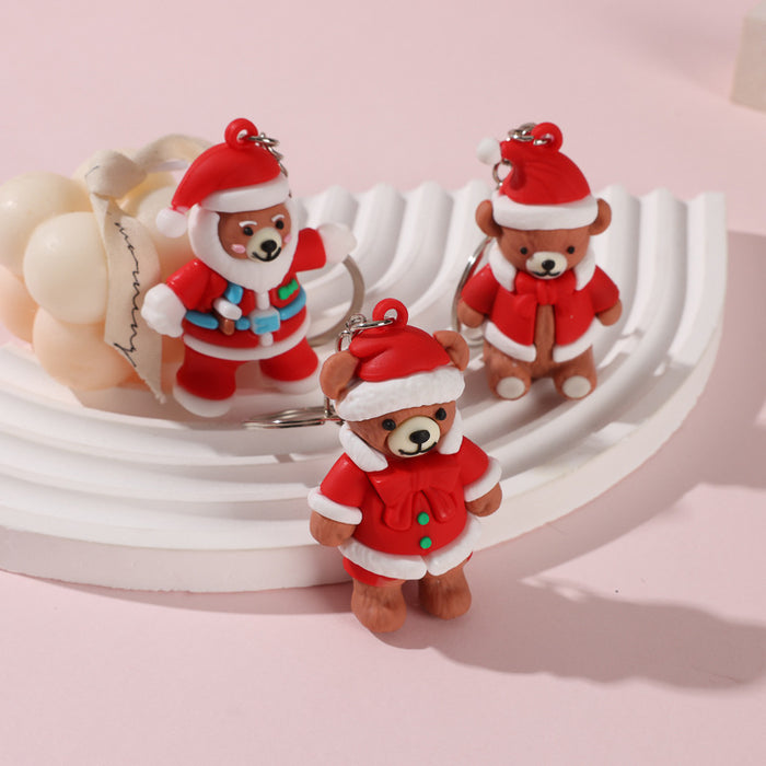 Wholesale Cute Christmas bear keychain schoolbag pendant doll  keychain Christmas activity small gift
