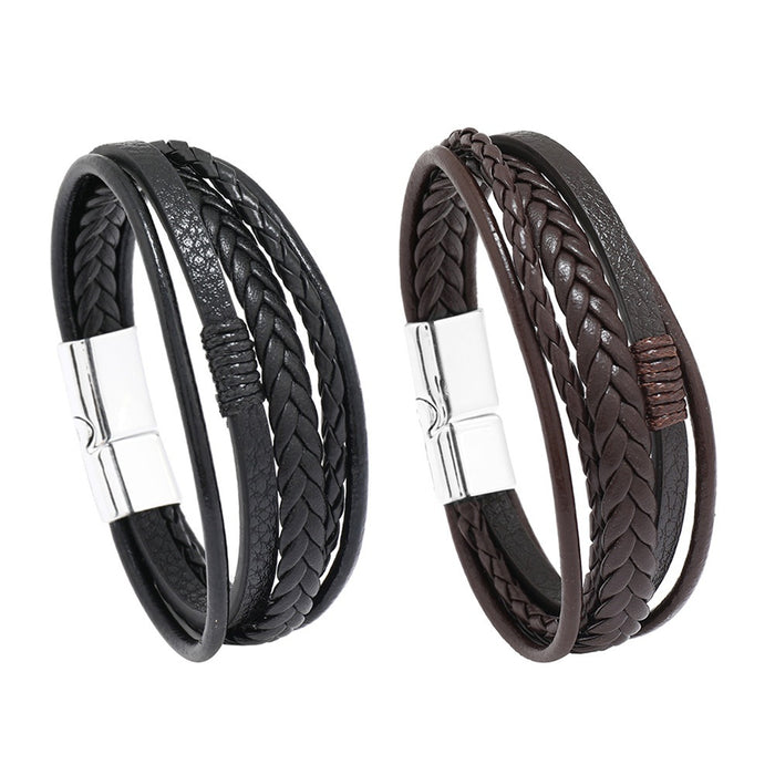 Wholesale Retro Leather Bracelet Fashion Simple Style Alloy Magnetic Buckle Hand-woven Men's Bracelet Personality Jewelry JDC-BT-XH009