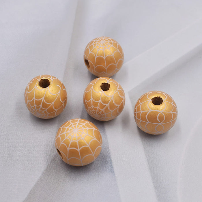 Wholesale of New Halloween Spider Web Colorful DIY Children's Wood Beads JDC-BDS-XingFeng003