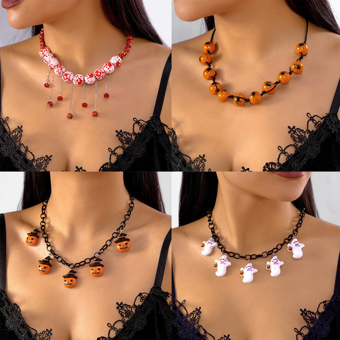 Wholesale Halloween Party Accessories Necklace Pumpkin Ghost Face Pendant Necklace