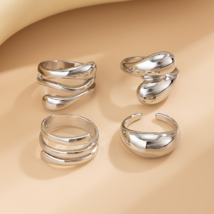 Wholesale Geometric Pearl Ring Set Personalized Liquid Metal Smooth Surface Ring