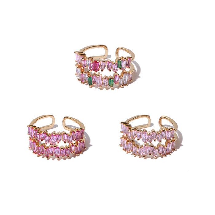 Wholesale Colorful zircon micropaved brass gold-plated double-layer zircon open-end bracelet