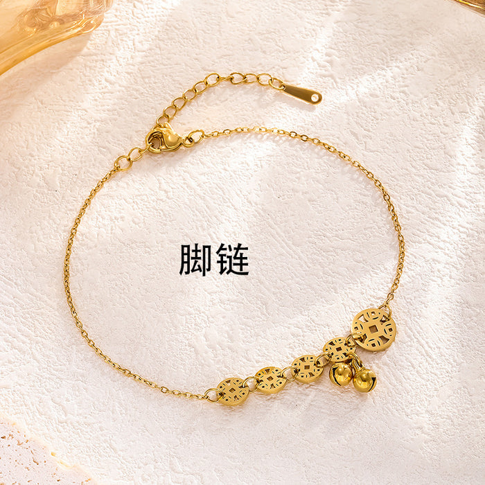 Wholesale Bell Titanium Steel Copper Coin Anklet