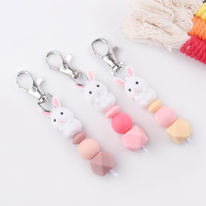 Wholesale Santa Cartoon 3D Little White Rabbit Silicone Bead Keychain JDC-KC-GuangTian034