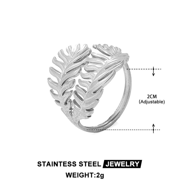 Wholesale Popular stainless steel leaf ring, personalized minimalist style, high-end light luxury, adjustable opening titanium steel ring