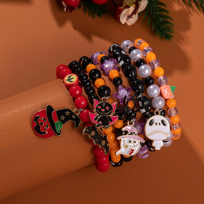 Wholesale  Bracelet suit European and American Ghost Pumpkin Head Cat Girl Jewelry Holiday Gift Elastic Beaded Bracelet
