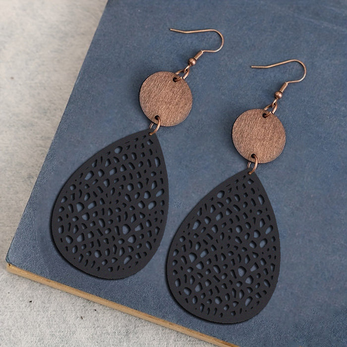 Wholesale Vintage hollowed out spider web spliced wood veneer earrings and earrings