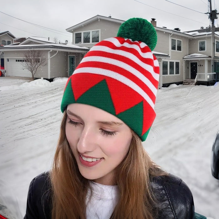 Wholesale  Gift Hat Round Jacquard Hat Acrylic Knitted Hat Red Wool Christmas Hat Christmas Knitted Hat