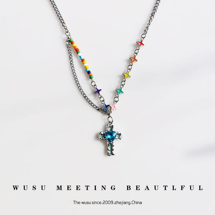 Wholesale Blue liquid cross ing color star necklace