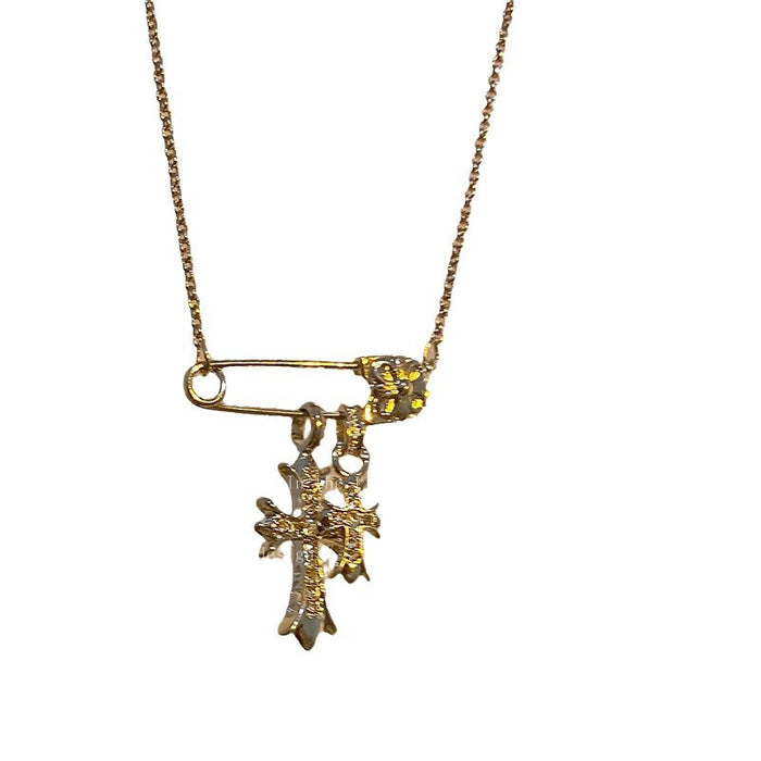 Wholesale Titanium steel cross zircon necklace with a light luxury and high-end feel, collarbone chain accessory