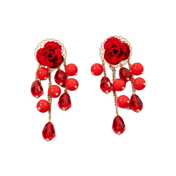 Wholesale Elegant Handmade Beaded Flower Tassel Earrings Fashion Accessory MOQ≥2
