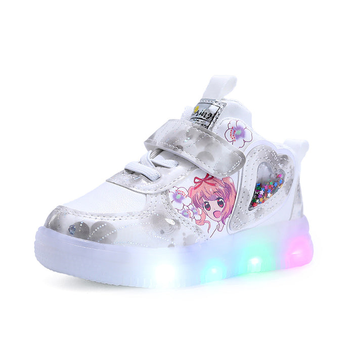 Wholesale Leather Light Shoes Children's Shoes 1-6 Year Old Girls' Board Shoes Sensor Light Shoes Soft Soled Casual Shoes JDC-KS-GS005