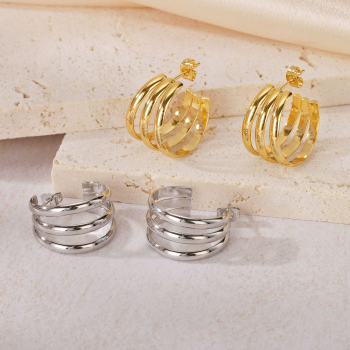 Wholesale Geometric Titanium Steel Three-Line Dense Earrings