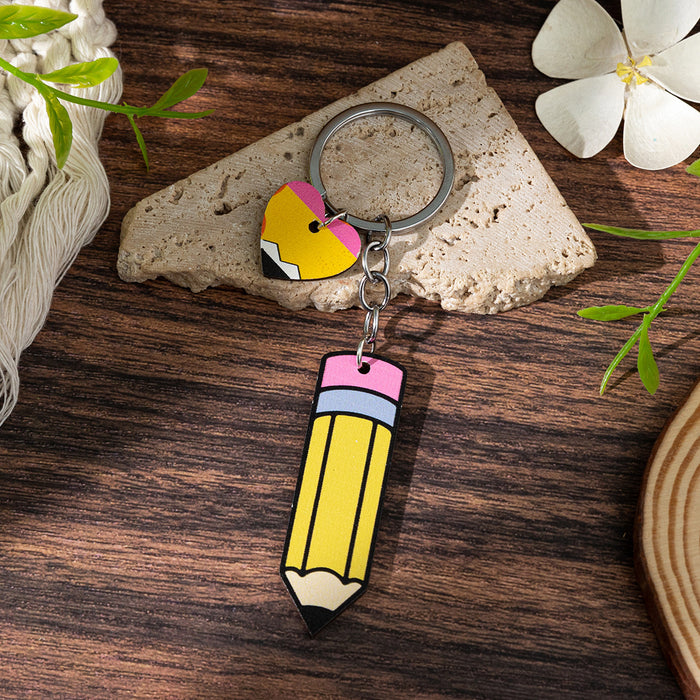 Wholesale Campus-themed wooden pencil pendant cute keychain