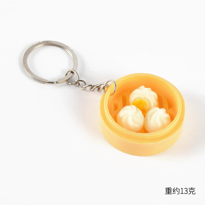 Wholesale Stylish Dim Sum Steamer Basket Keychain PVC Food Charm Car Key Accessory Gift MOQ≥3