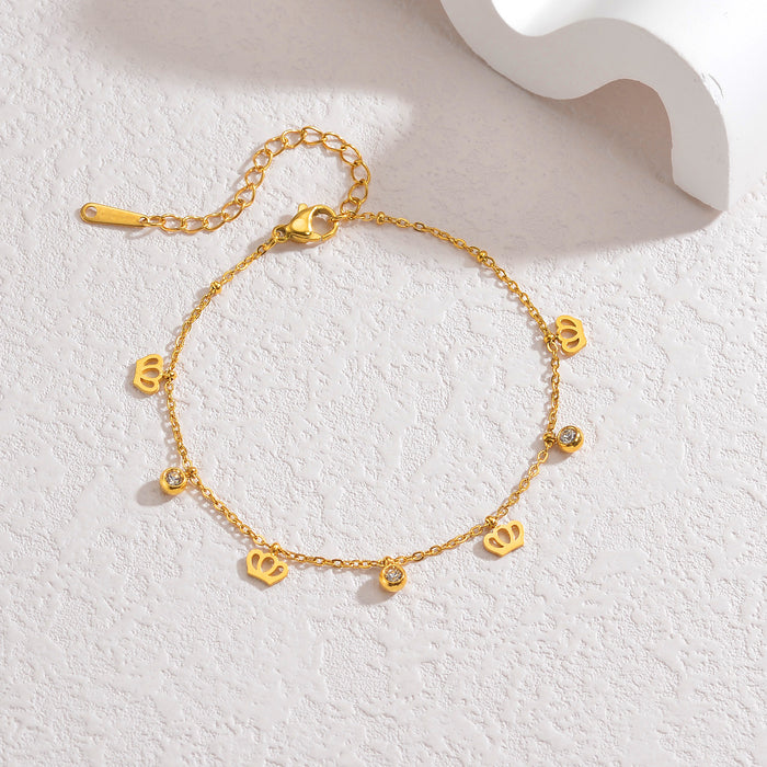 Wholesale 2pcs Crown Anklet Sparkling Rhinestone Titanium Steel Foot Jewelry