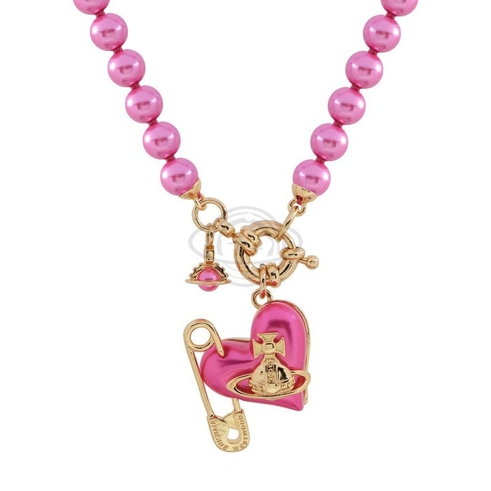 Wholesale Resin crooked heart-shaped pin, pearl necklace, light luxury temperament
