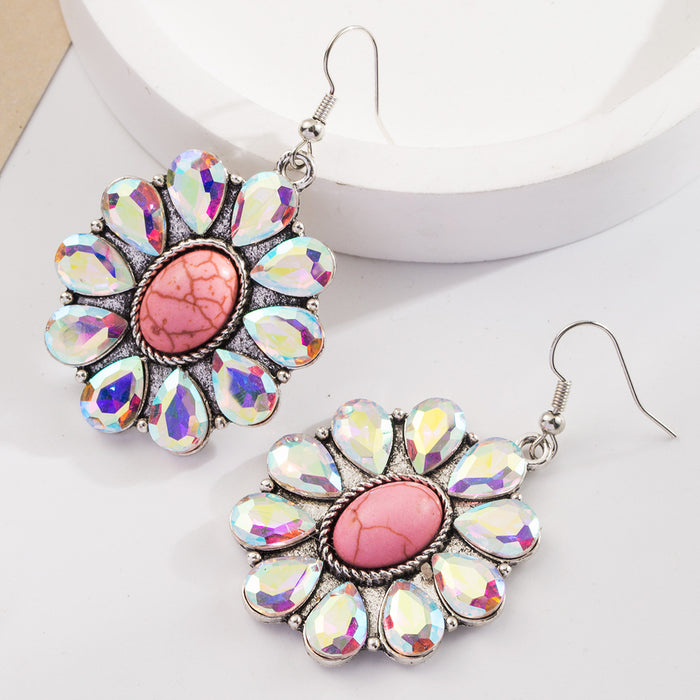 Wholesale Vintage alloy antique silver plated earrings with turquoise heart-shaped pendants