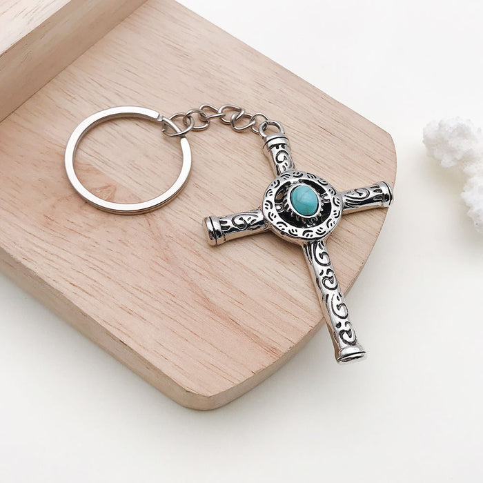 Wholesale Turquoise Cross Alloy Keychain JDC-KC-LuNeng012