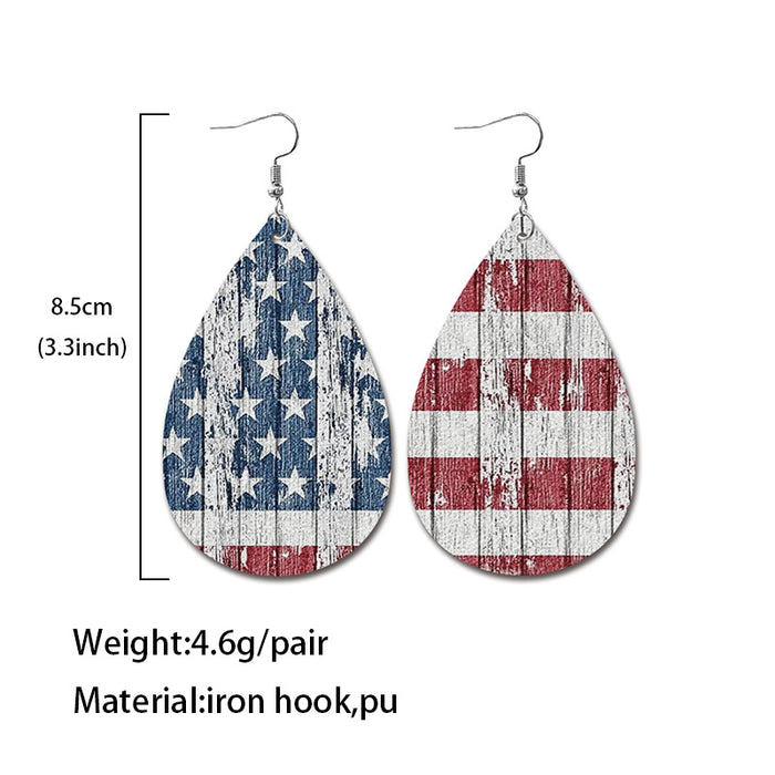 Wholesale Independence Day leather earrings Classic water drop American flag distressed earrings holiday tie-dyed patriotic earrings