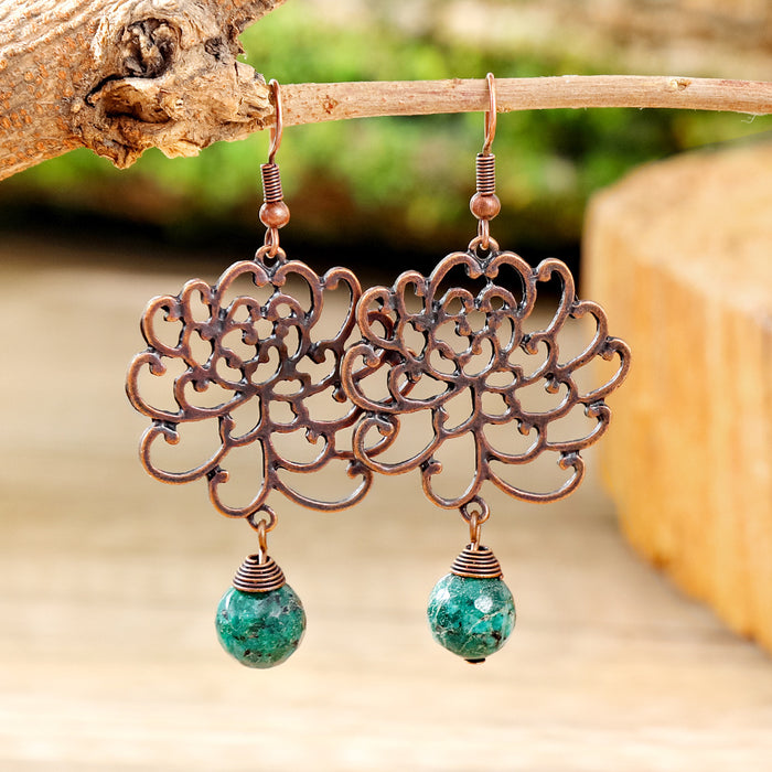 Wholesale 2pcs Bohemian Vintage Flower Tassel Elegant Earrings