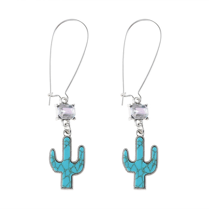 Wholesale Retro Western Style Cactus Turquoise Earrings