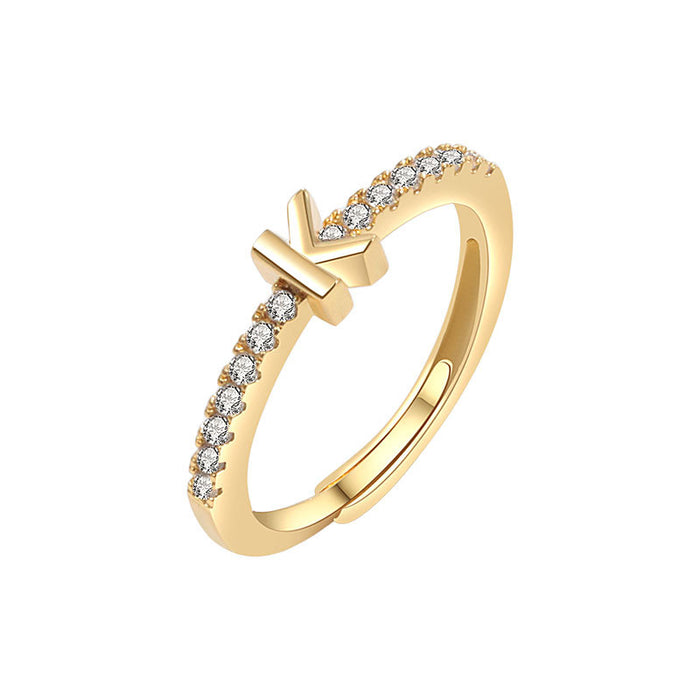 Wholesale Copper Electroplated White Gold Tone A Z Alphabet Ring Trendy Minimalist Everyday Jewelry Accessory For Boutique Resale