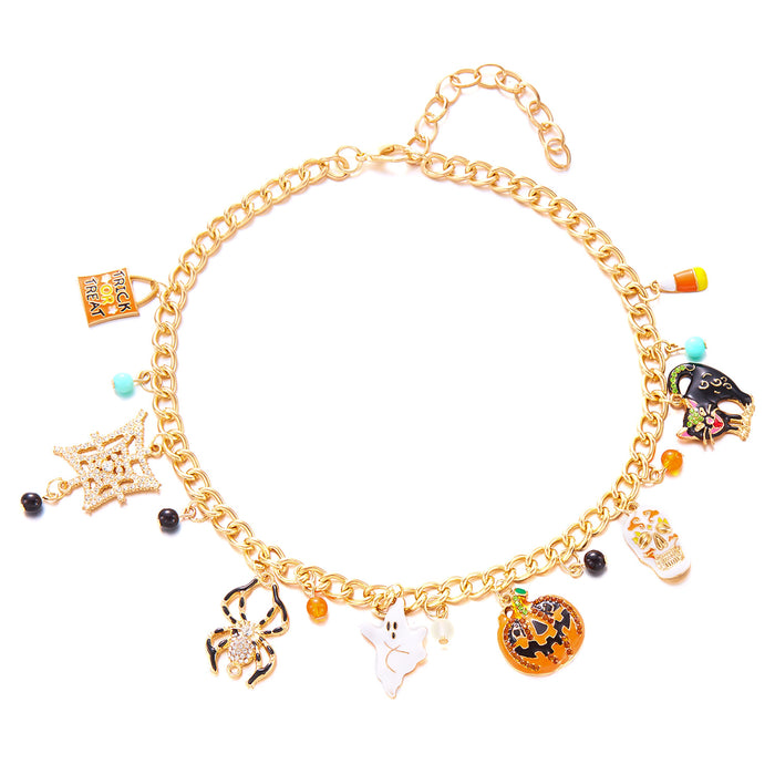 Wholesale  Pumpkin  Skull Necklace Bracelet Creative Ghost Black Cat Diamond Jewelry Set