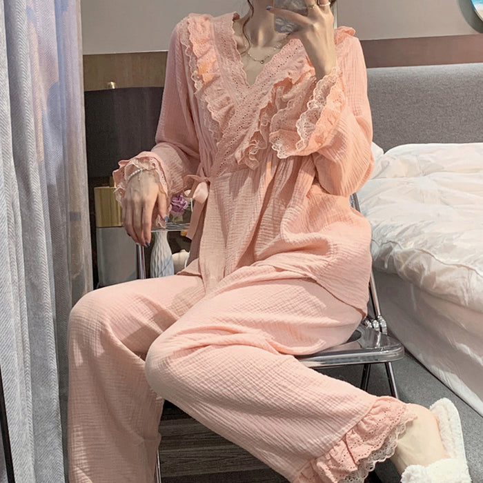 Wholesale Pajama long sleeved set, retro kimono, high-end home wear