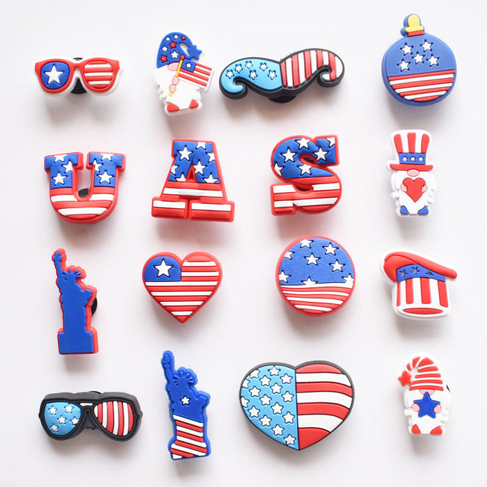 Wholesale Random 100PCS PVC American Independence Day Cartoon Crocs Accessories JDC-SC-JXQ015